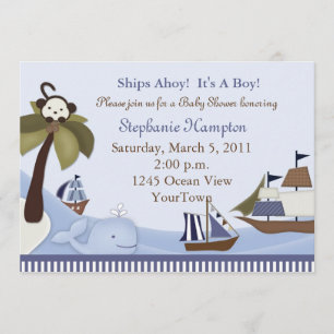 Navires Ahoy Baby Boy Shower Invitation