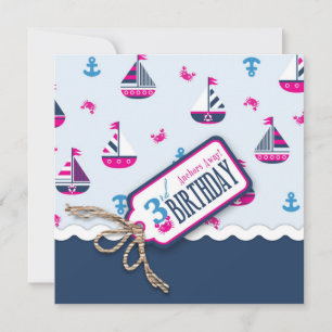Navires Ahoy ! Carré Invitation d'anniversaire 3