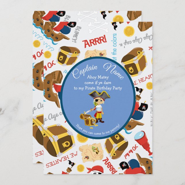 Navires et Treasure Party Pirate Invitation (Devant / Derrière)