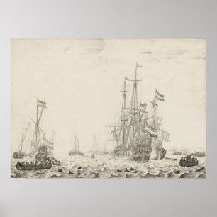 Navires hollandais - Poster d'art de Willem van de