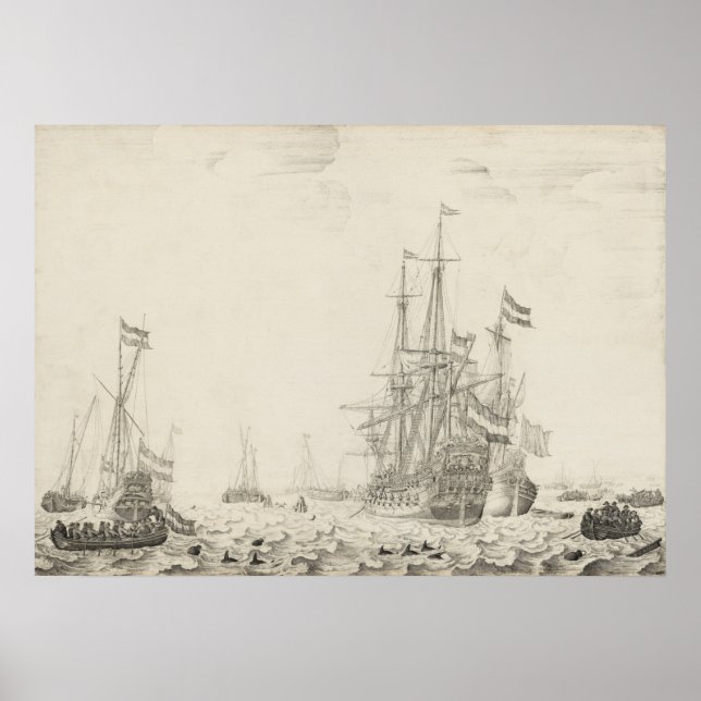 Navires hollandais - Poster d'art de Willem van de (Devant)