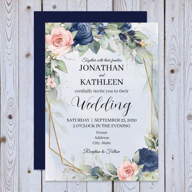 Navy and Blush Floral Wedding Invitation (Créateur téléchargé)
