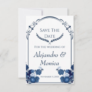 Navy and Dusty Blue Floral Classic Save The Date