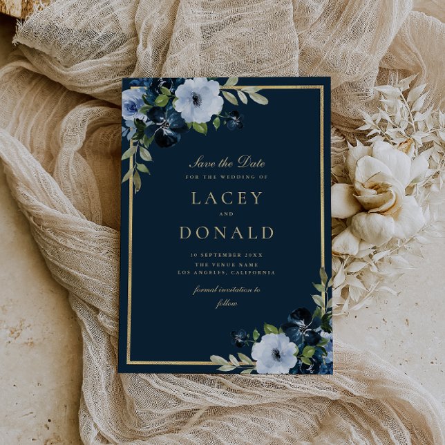 Navy and gold floral wedding invitation (Créateur téléchargé)