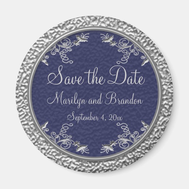Navy and Pewter Save the Date Magnet (Devant)