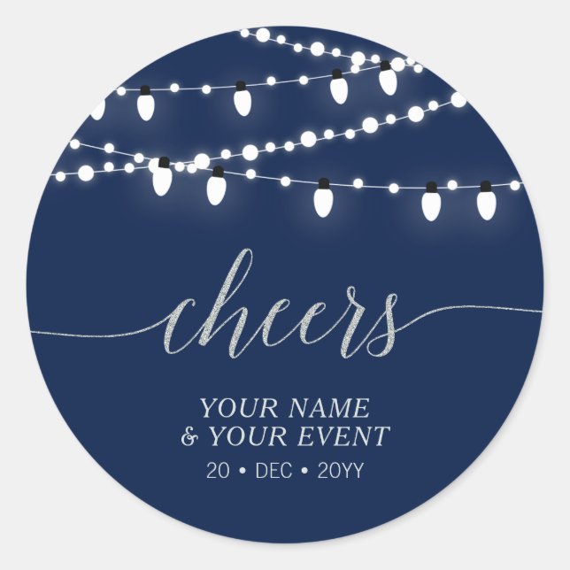 Navy & Argent | Autocollant de fête d'anniversaire (Devant)