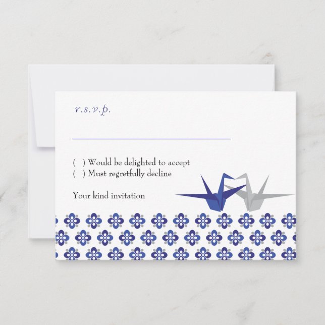 Navy / Argent Grues de papier plié Mariage RSVP (Devant)