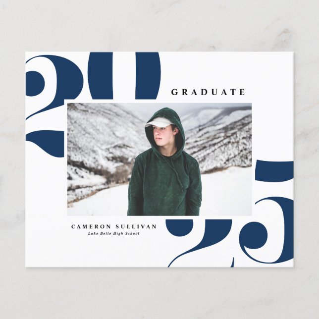 Navy Blue 2025 Audacieux Typographie Photo Graduat (Devant)
