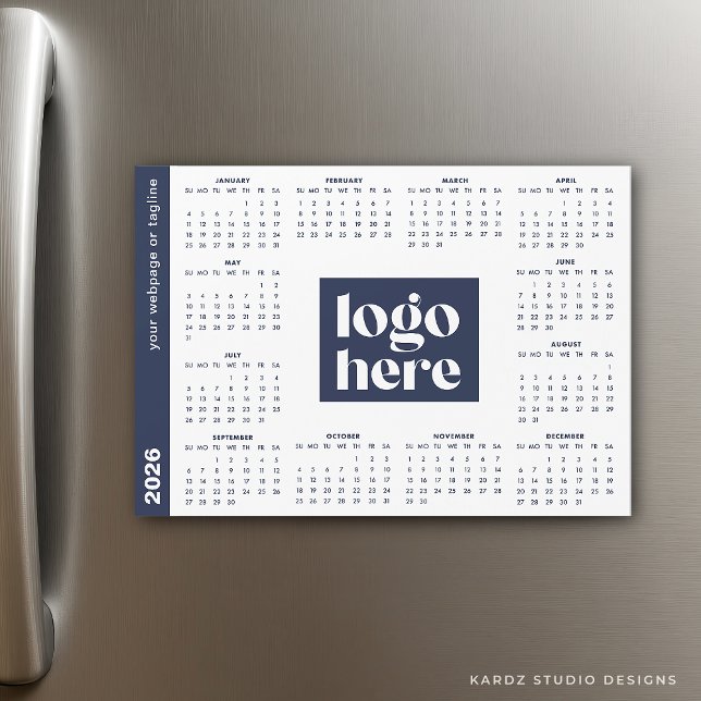 Navy Blue 2026 Business Votre Logo Calendrier Marq (Calendar shown in 5 x 7 inches)