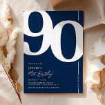 Navy Blue 90th Birthday Party Invitation<br><div class="desc">Voici une invitation classique intemporelle à la fête du 90e anniversaire bleu marine et blanc qui allie harmonieusement le charme de l'ancien monde du numéro de police courageux serif '90' avec un modèle moderne et convivial. Cette invitation n'est pas seulement une carte, c'est un souvenir significatif de chérir le jalon...</div>