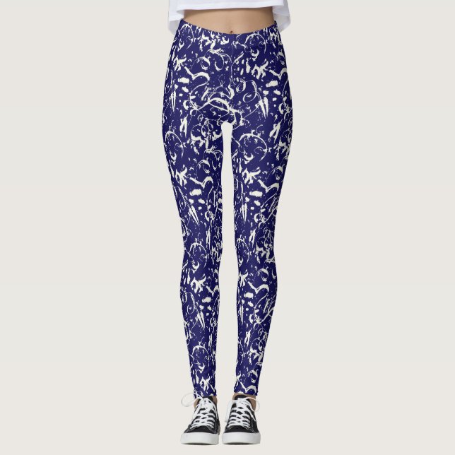 Navy Blue Abstract Leggings  (Devant)
