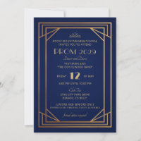 Navy Blue and Gold Art Deco Invitation
