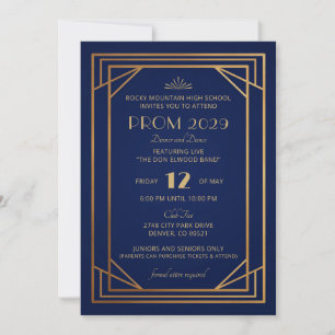 Navy Blue and Gold Art Deco Invitation
