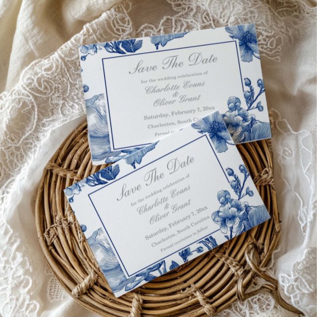 Navy Blue And Silver Wedding Save The Date Card (Créateur téléchargé)