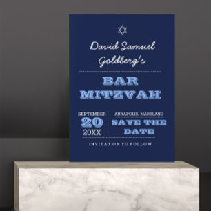 Navy Blue Bar Mitzvah Enregistrer la carte Date