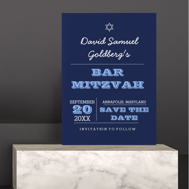 Navy Blue Bar Mitzvah Enregistrer la carte Date (Créateur téléchargé)