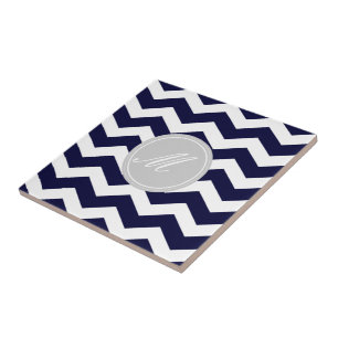 Navy Blue Chevron avec carreaux Monogram