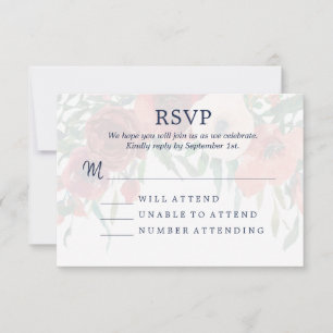 Navy Blue Coral Aquarelle Florale RSVP Mariage