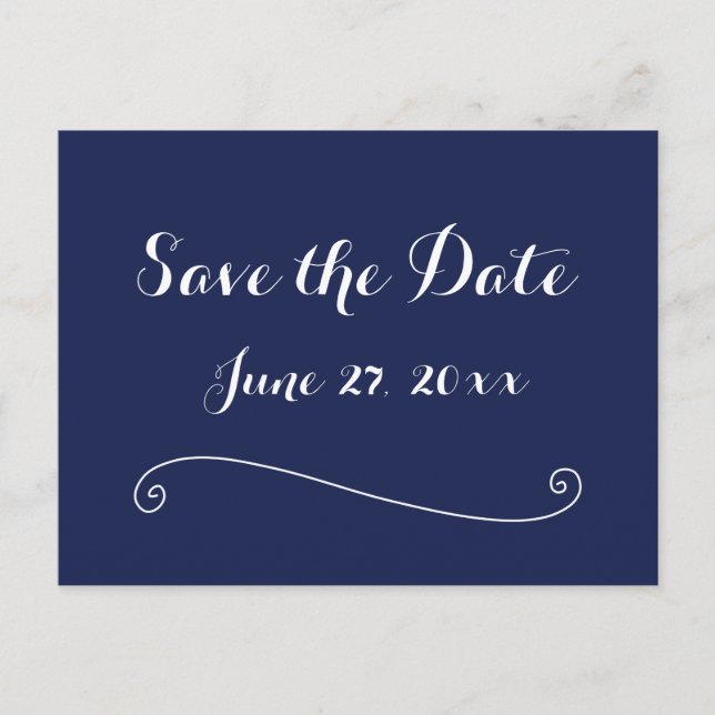 Navy Blue Elegant Enregistrer La Date Cartes Posta (Devant)