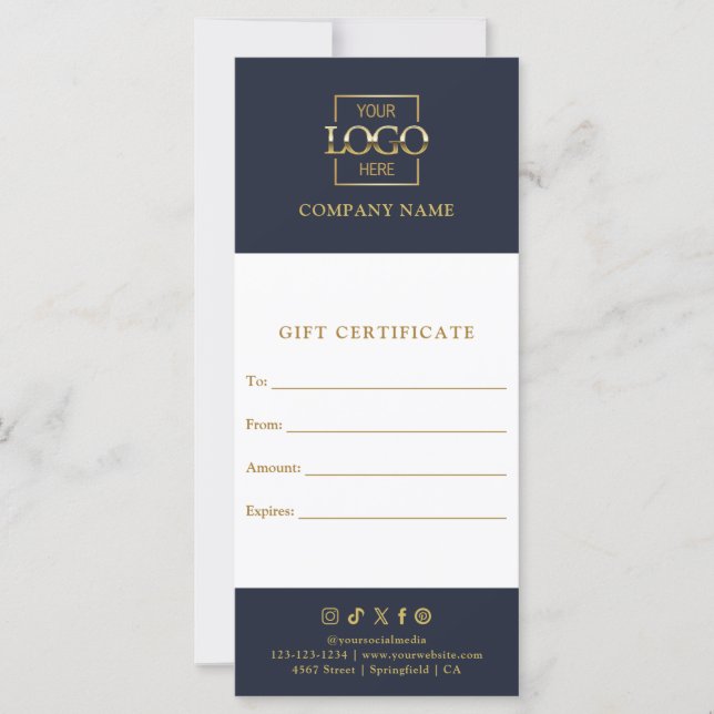 Navy Blue Elegant Modern Business Logo Gift Card (Devant)