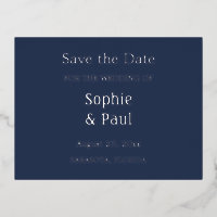 Navy Blue Enregistrer la date Foil Invitation Cart