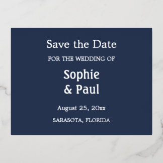 Navy Blue Enregistrer la date Foil Invitation Cart
