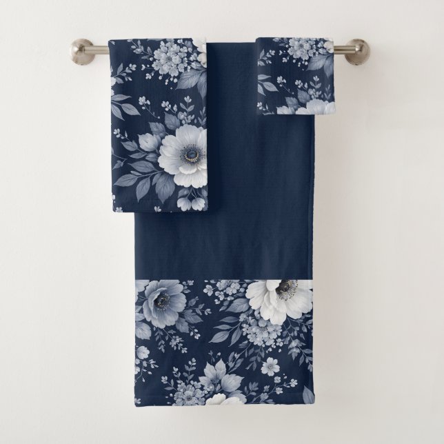 navy blue flowers modern decorative bathroom  (En situation)