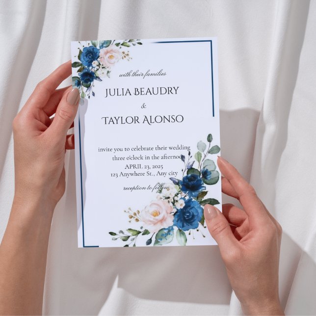 Navy Blue Geometric Floral Wedding Invitation (Créateur téléchargé)