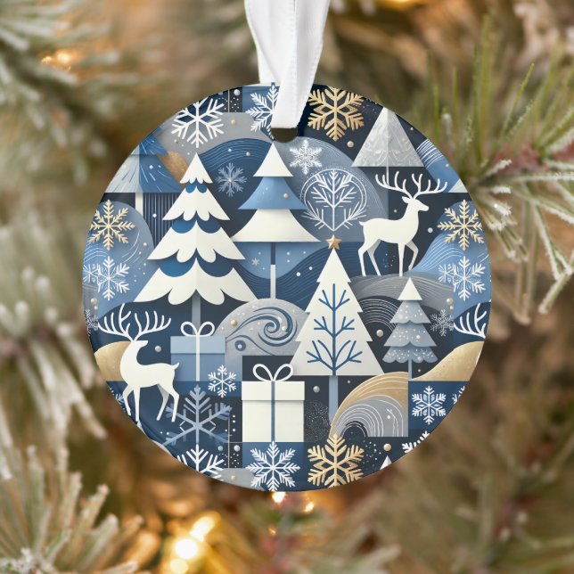 Navy Blue Gold Nordic Christmas Forest Pattern (Arbre)