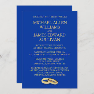 Navy Blue, Gold Wedding Invitations for Two Grooms