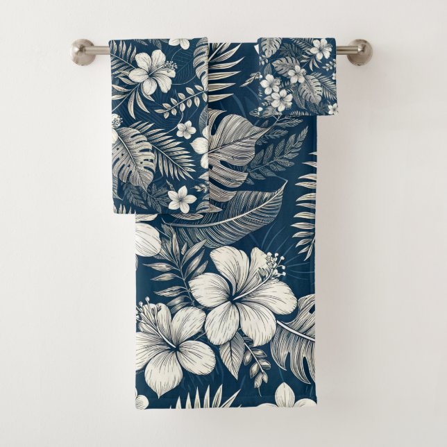 Navy Blue Hibiscus Monstera Tropical Botanical (En situation)
