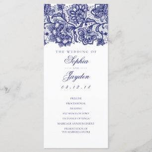 Navy Blue Lace Élégant White Wedding Programmes