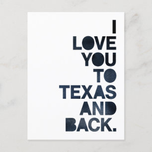 Navy Blue Love You To Texas and Back Carte postale