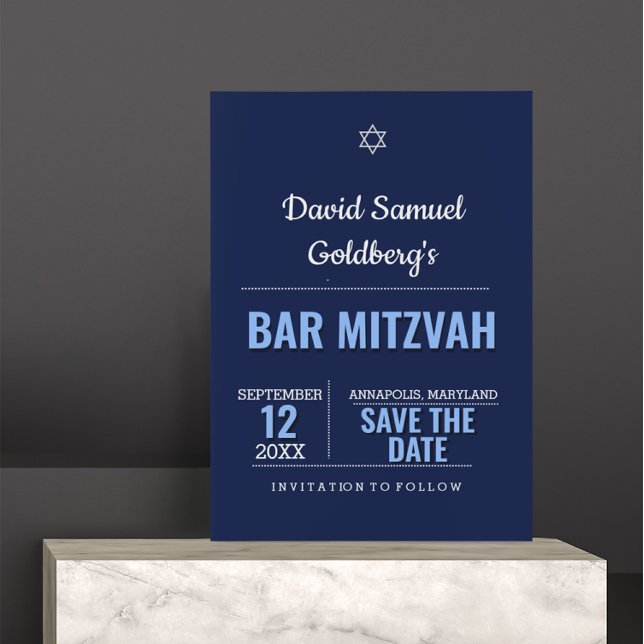 Navy Blue Modern Bar Mitzvah Enregistrer la carte  (Créateur téléchargé)