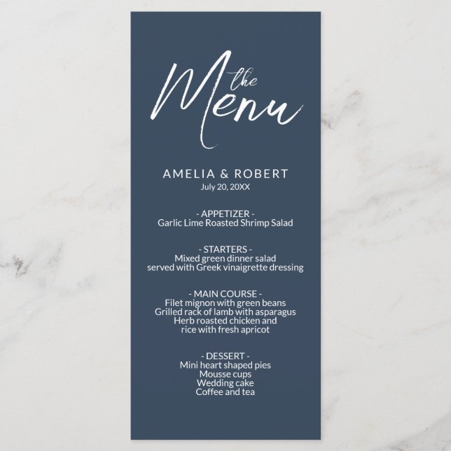 Navy Blue Modern Elegant Simple Mariage Menu (Devant)