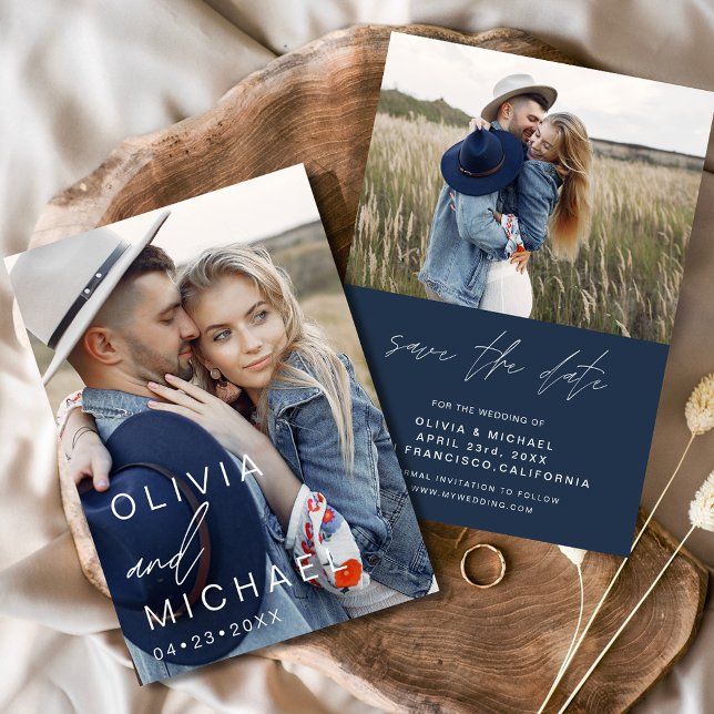 Navy Blue Modern Save the Date Photo (Créateur téléchargé)