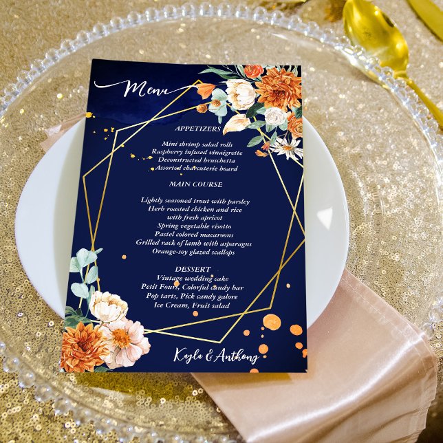 Navy blue orange white roses menu  (Créateur téléchargé)