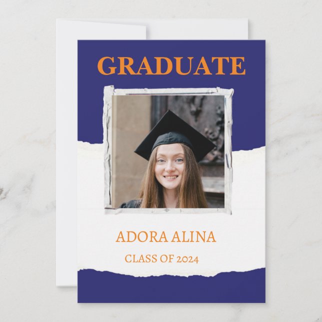 Navy Blue Pastel Photo Graduation Invitation (Devant)