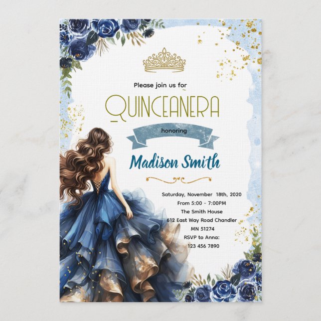Navy Blue Quinceanera Invitation (Devant)