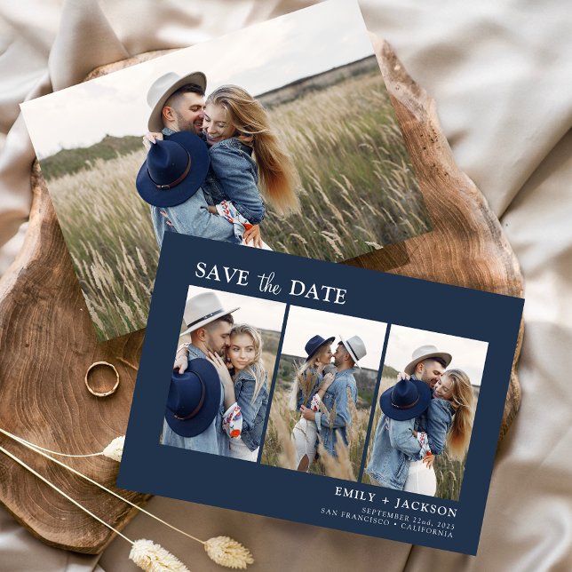 Navy Blue Save the Date 4 Photo Simple (Créateur téléchargé)