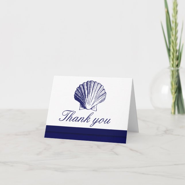 Navy Blue Sea Shell Merci Cartes de notes (Devant)