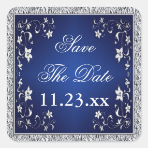 Navy Blue Silver Grey Floral Économisez Le Sticker