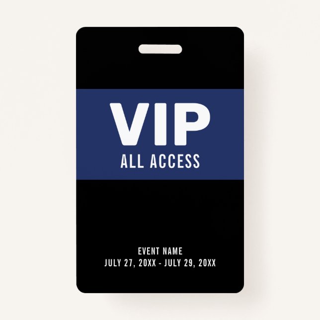 Navy Blue VIP All Access Pass Event ID Badge (Devant)