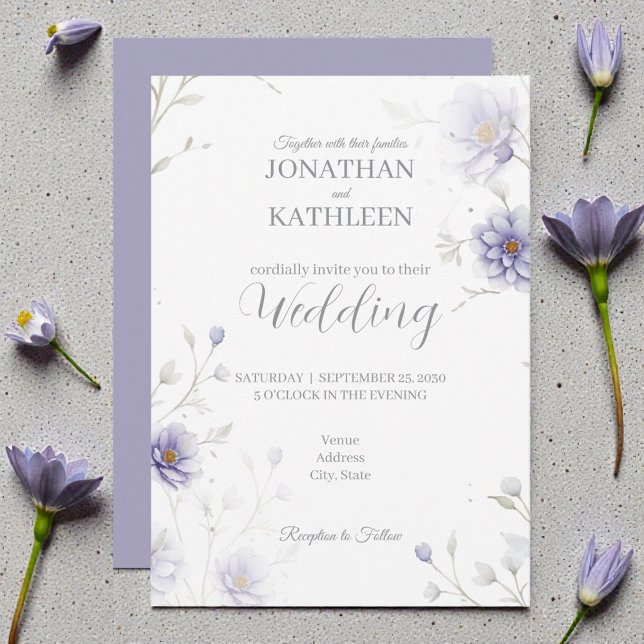 Navy Blue Watercolor Floral Wedding Invitation (Créateur téléchargé)