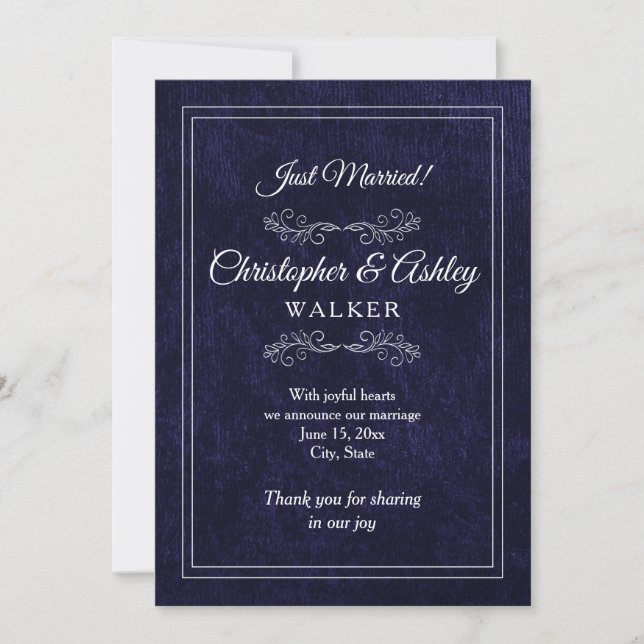 Navy Blue White 2 Sided Photo Wedding Announcement (Devant)