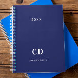 Navy blue white monogram<br><div class="desc">Un arrière - plan bleu marine classique. Personnalisez et ajoutez une année, vos initiales monographiques et le nom complet.</div>
