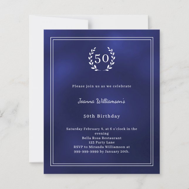 Navy blue white wreath elegant birthday invitation (Devant)