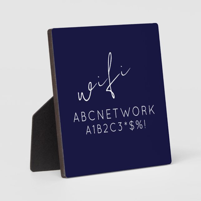 Navy Blue WiFi Password Sign Plaque with Easel (Recto)