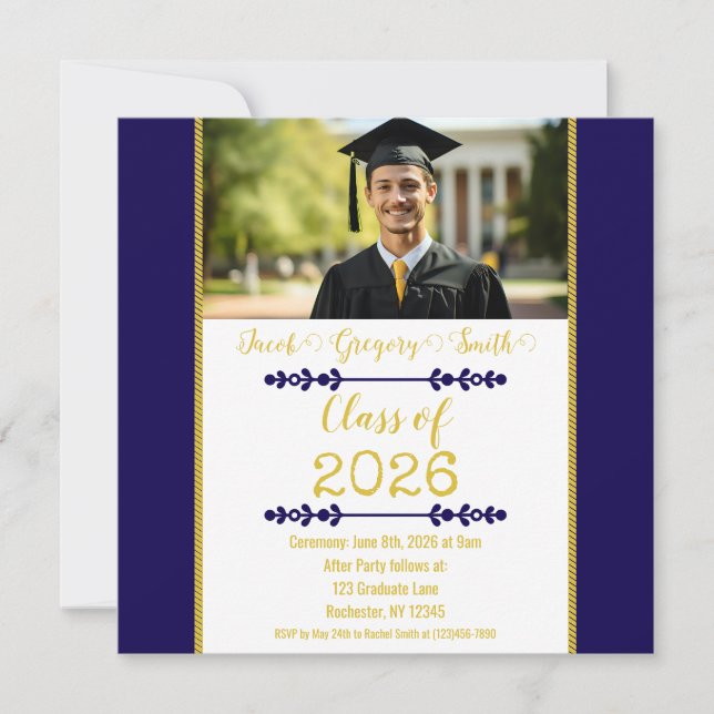 Navy Blue with Gold Graduation Invitation (Devant)