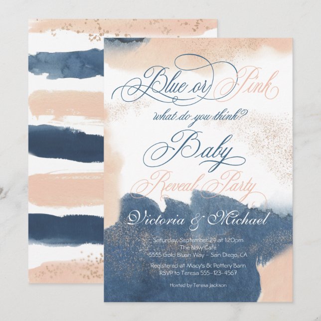 Navy Blush Gold Bébé Reveal Douche invitation (Devant / Derrière)